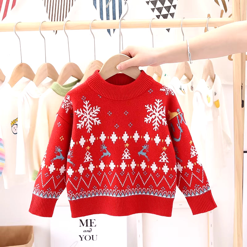 Children'S Babi Warm Sweaters Cartoon Deer Winter Baby Girls Kids College Jacket New Year Christmas Sweater Give Christmas Hats