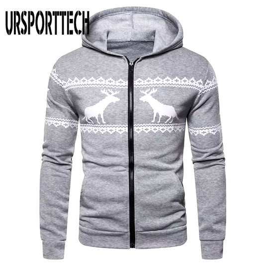 New Style Autumn Winter Cardigan Men Sweater Men'S Zipper Hooded Deer Christmas Sweater Casual Jacket Outwear Oversized Hoodies