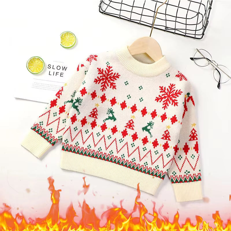 Children'S Babi Warm Sweaters Cartoon Deer Winter Baby Girls Kids College Jacket New Year Christmas Sweater Give Christmas Hats