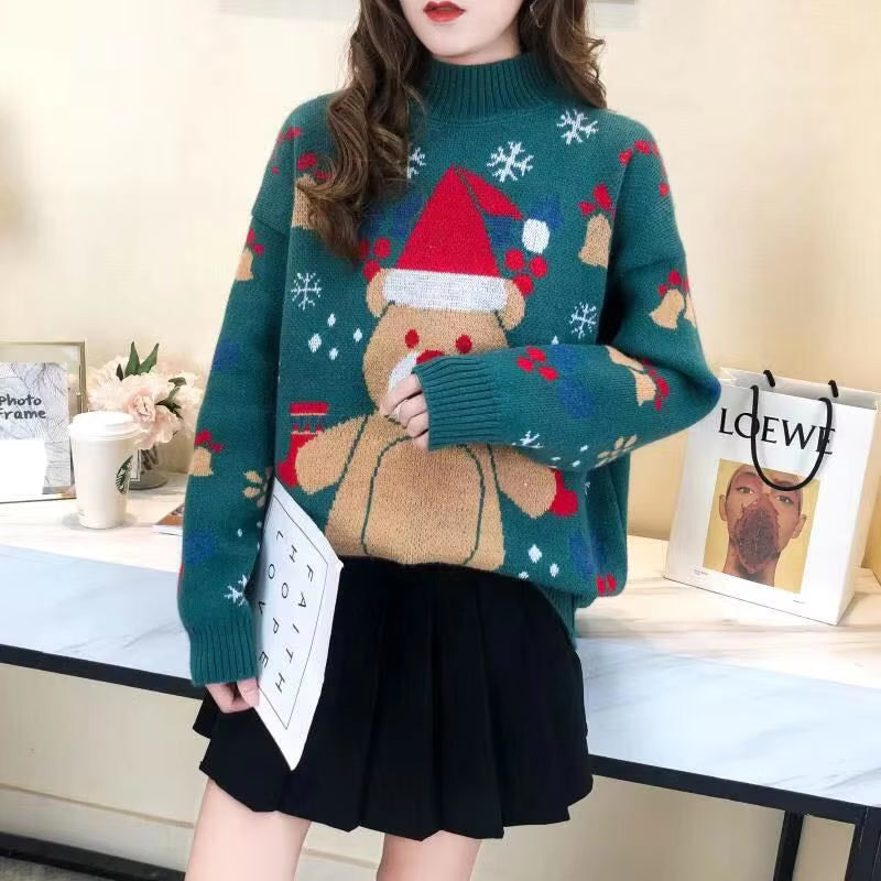 Woman Sweaters Christmas Sweater Women'S Autumn Winter Turtleneck Knitted Loose Top Femme Chandails Pull Hiver