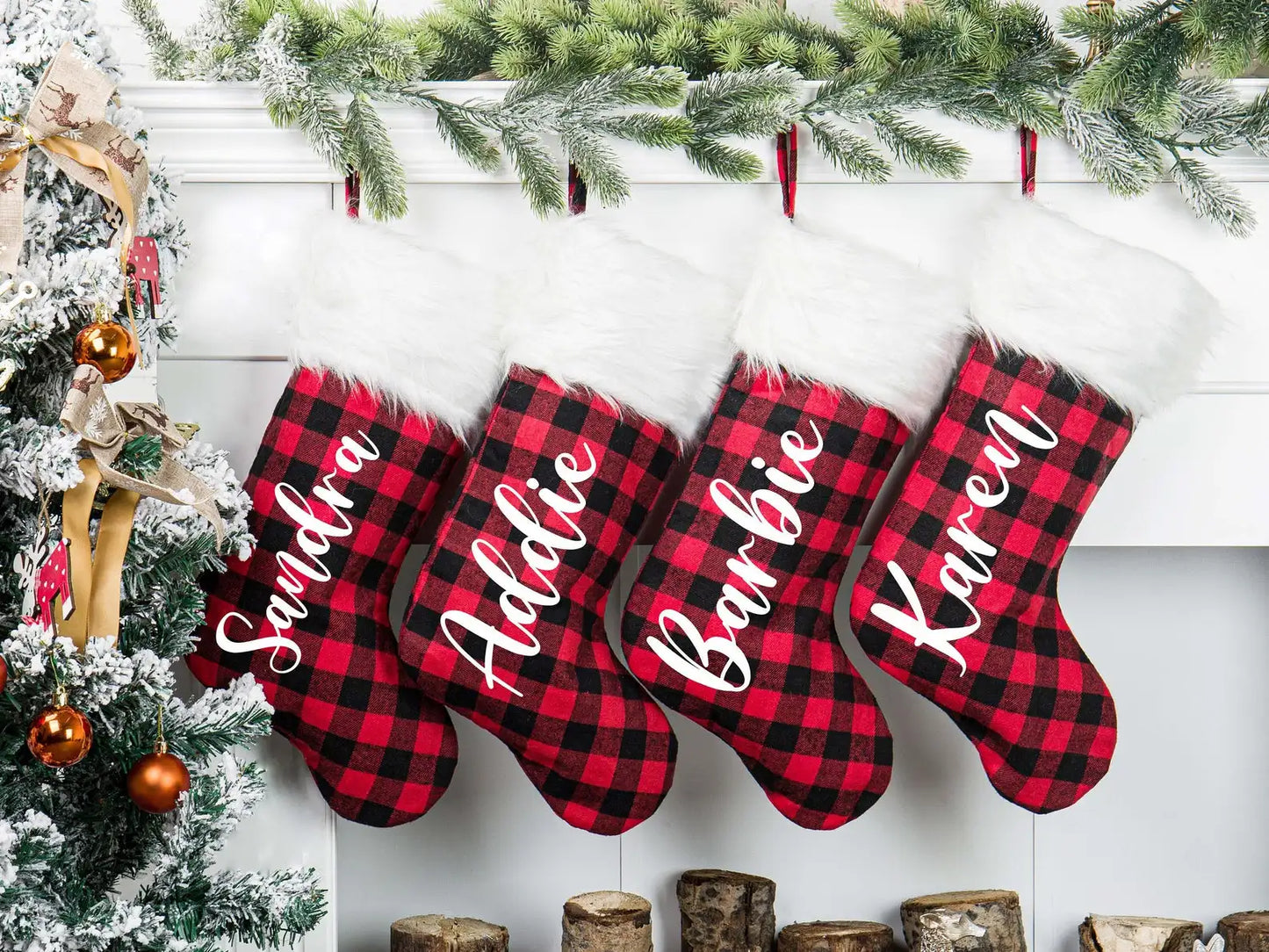 Custom Red Christmas Stocking Personalized Christmas Stocking Christmas Gift Plaid Stocking Family Stocking Holiday Stocking