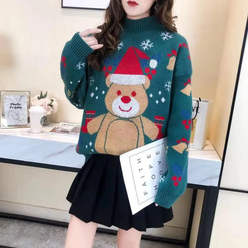 Woman Sweaters Christmas Sweater Women'S Autumn Winter Turtleneck Knitted Loose Top Femme Chandails Pull Hiver