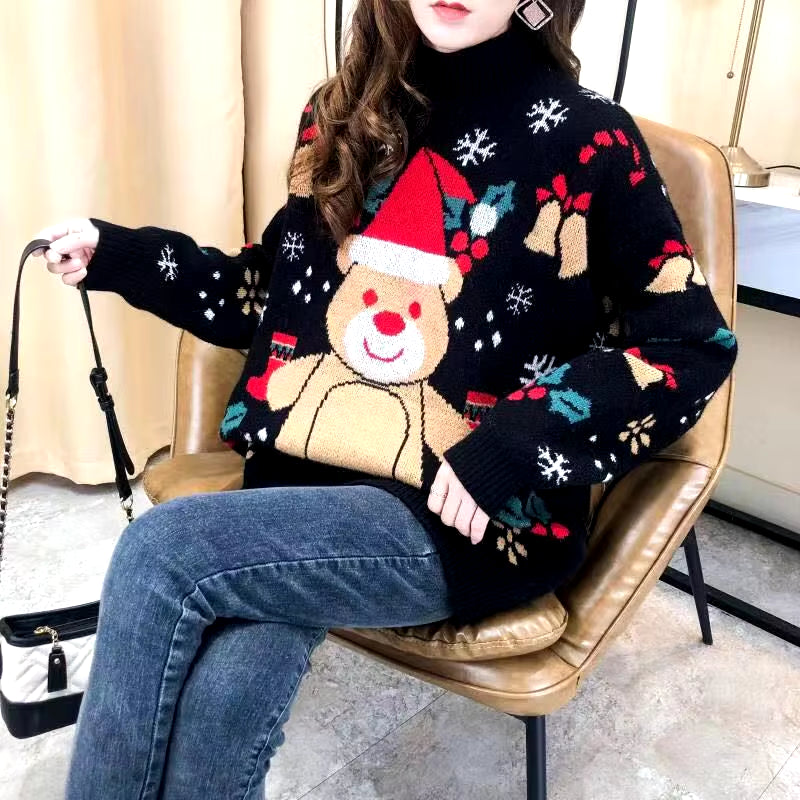 Woman Sweaters Christmas Sweater Women'S Autumn Winter Turtleneck Knitted Loose Top Femme Chandails Pull Hiver