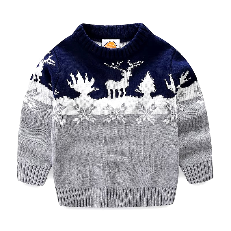 Cute Kids Christmas Sweater Elk Autumn Winter Cotton Pullover Knit Warm Boys Girls Sweaters for Children Clothes