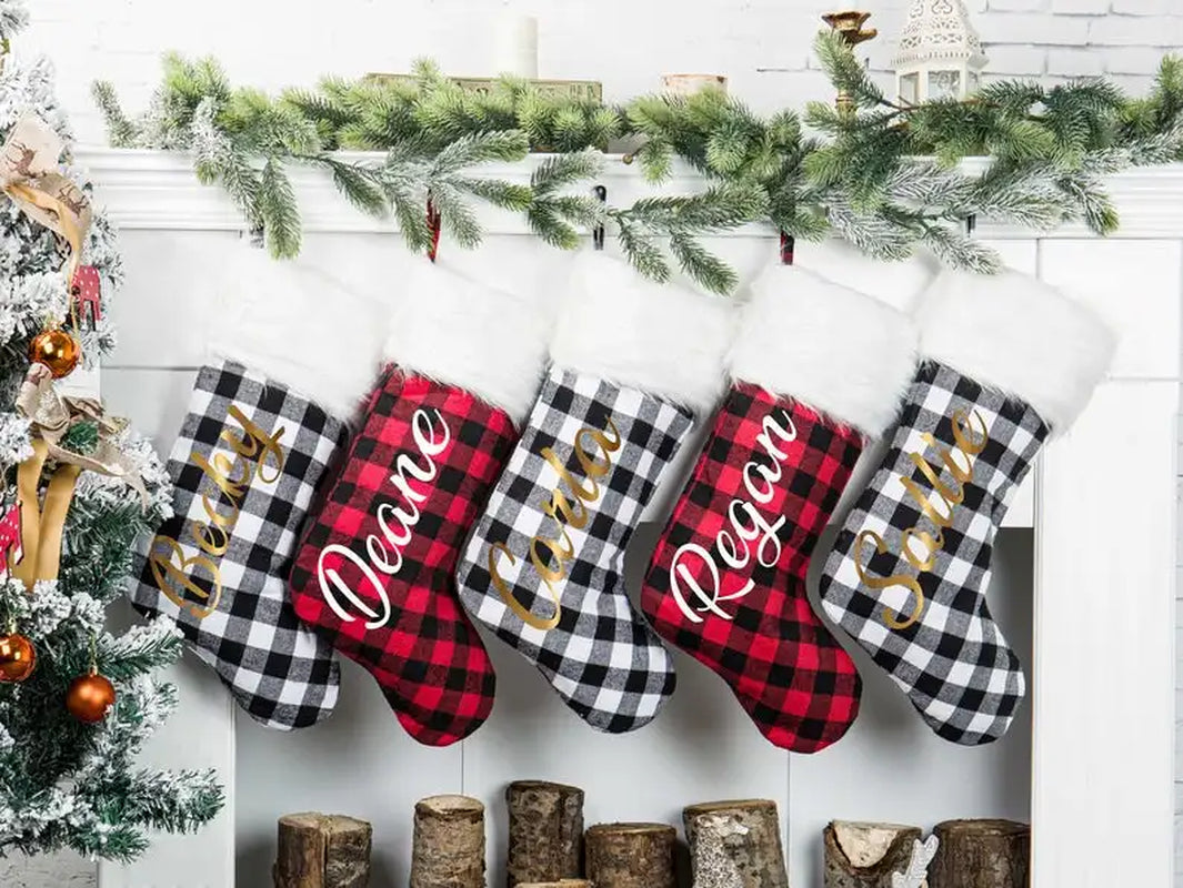 Custom Red Christmas Stocking Personalized Christmas Stocking Christmas Gift Plaid Stocking Family Stocking Holiday Stocking