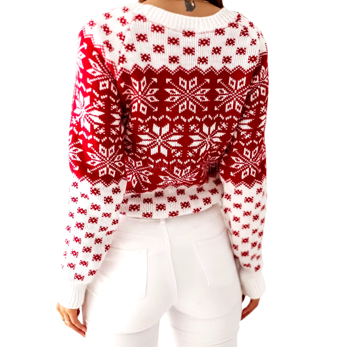 Christmas Sweaters Women Snowflake Pattern Classic round Neck Long Sleeve Festive Xmas Clothing