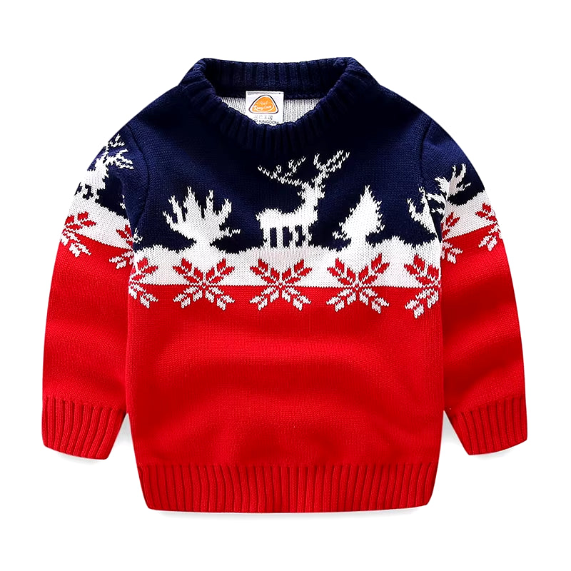 Cute Kids Christmas Sweater Elk Autumn Winter Cotton Pullover Knit Warm Boys Girls Sweaters for Children Clothes