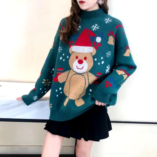 Woman Sweaters Christmas Sweater Women'S Autumn Winter Turtleneck Knitted Loose Top Femme Chandails Pull Hiver